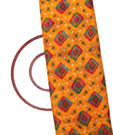 yellow geometric print kota doria fabric